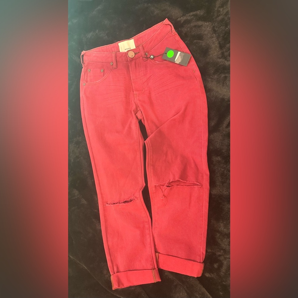 NEW One Teaspoon Women’s Red Distressed High-Rise Jeans Sz 26